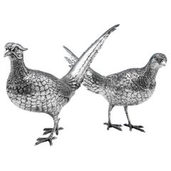 Antique Sterling Silver Pair of Pheasants