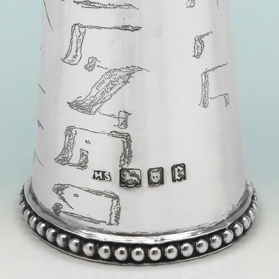 English Judaica - Antique Sterling Silver Pair of Rimonim by Maurice Salkind in 1920 For Sale