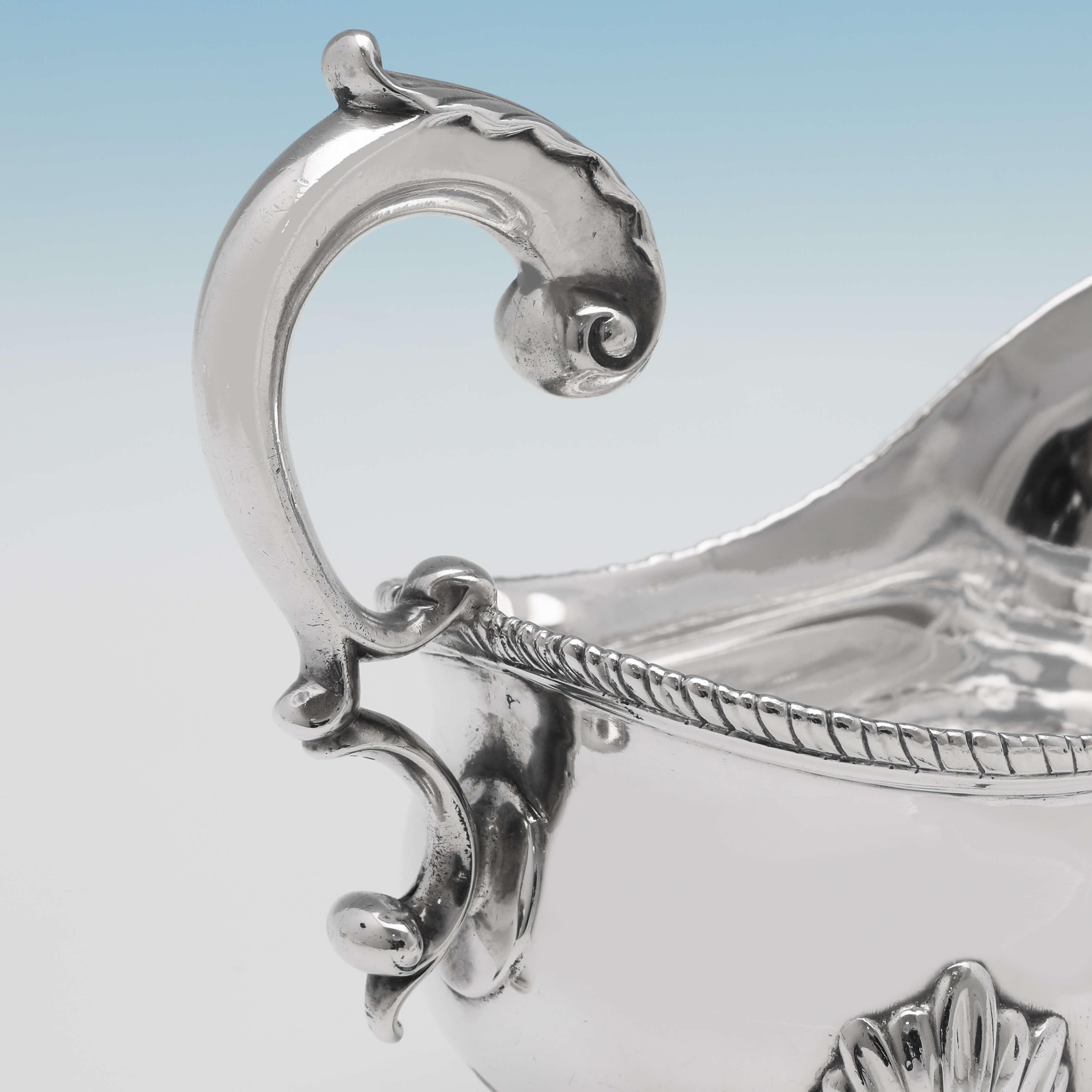 English George III Antique Sterling Silver Sauce Boats, London 1766, Francis Crump For Sale