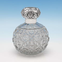 Victorian Antique Pair of Sterling Silver Perfume Bottles, Birmingham 1898