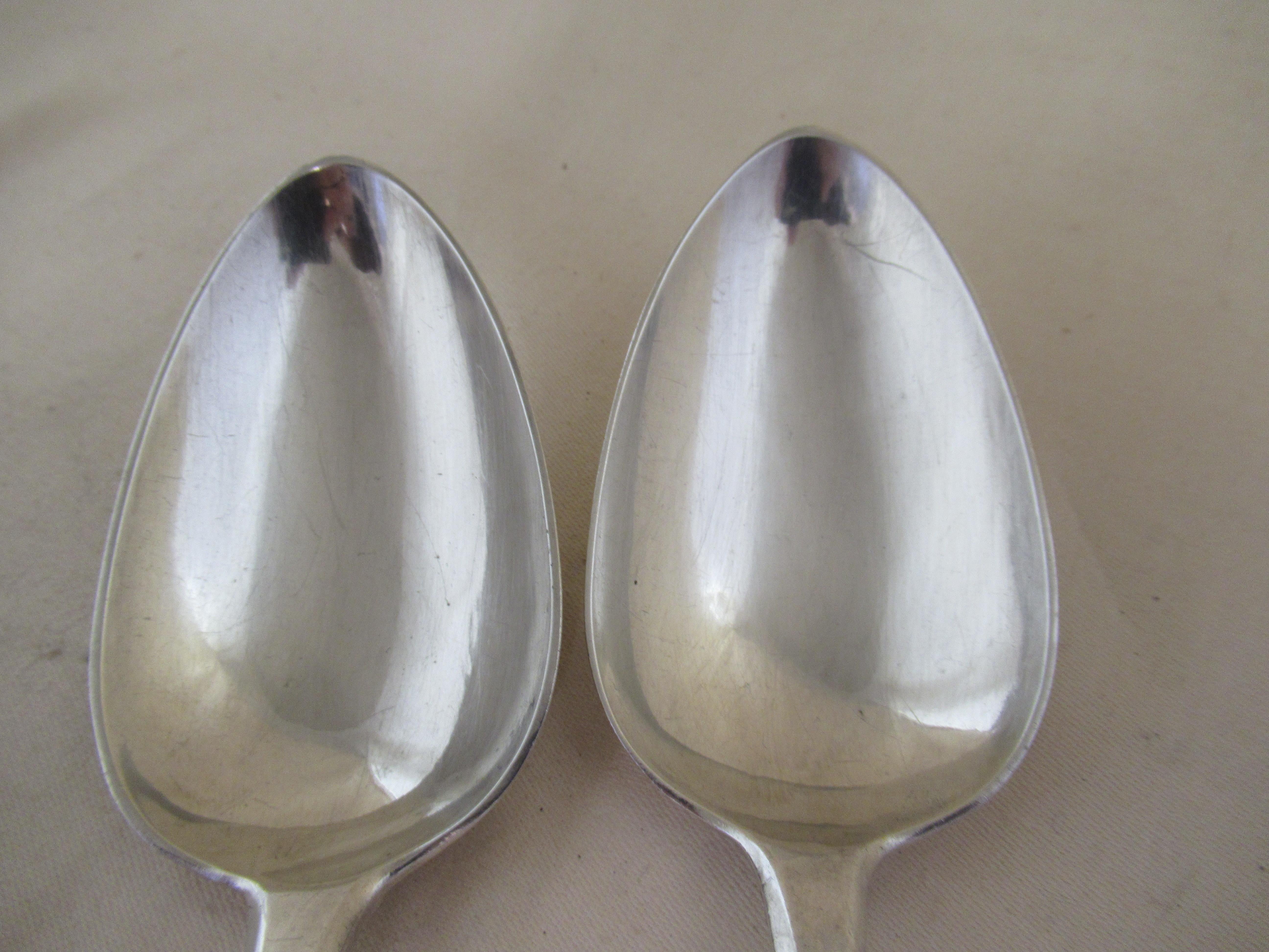 Sterling silver - Pair of tablespoons By Peter & William Bateman.
Full English hallmarks, applied by the London Assay Office.:-
 KIng`s Head - duty mark shows that duty has been paid to the crown.
 (duty was paid from 1784 until 1890)
 Upper