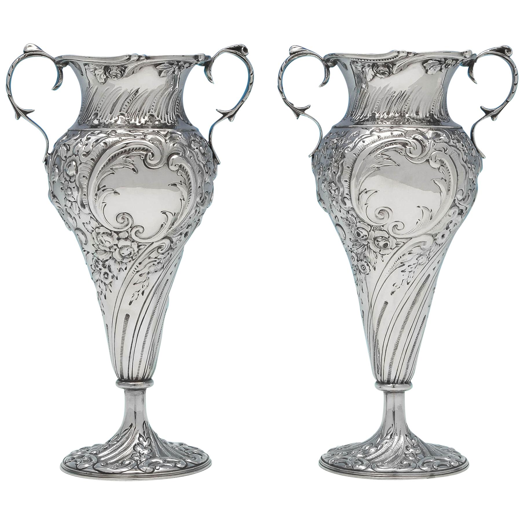 Sterling Silver Pair of Vases