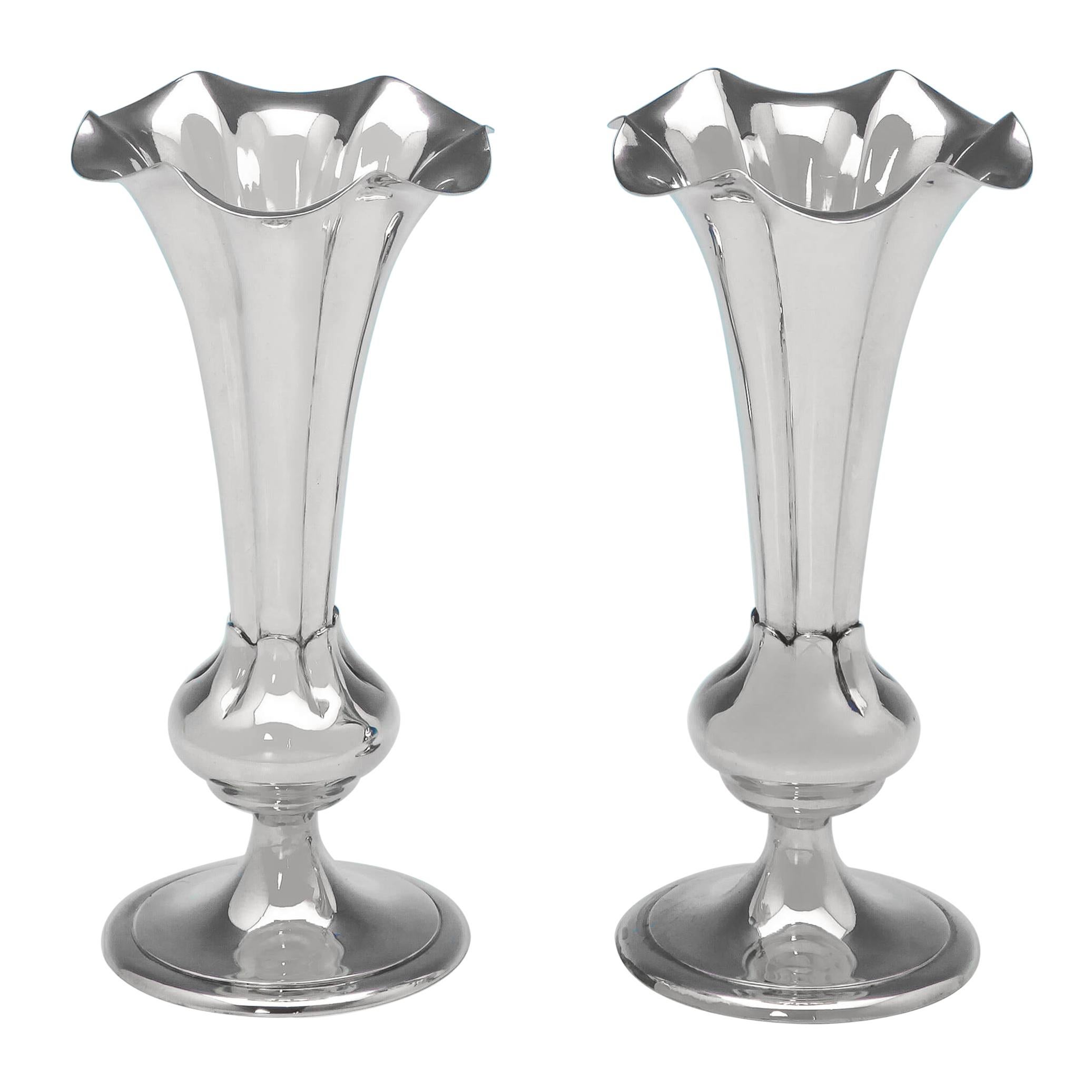 Victorian Antique Sterling Silver Pair of Vases by Elkington & Co. In 1899