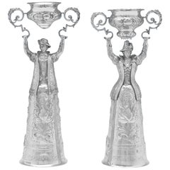 Large Victorian Antique Sterling Silver Pair Of Wager Cups from 1897