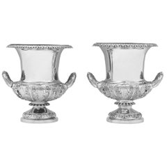 Victorian Regency Design Antique Sterling Silver Pair of Scottish Wine Coolers 