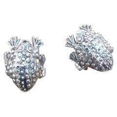 Sterling Silver Pair Solid "Frogs" Cufflinks
