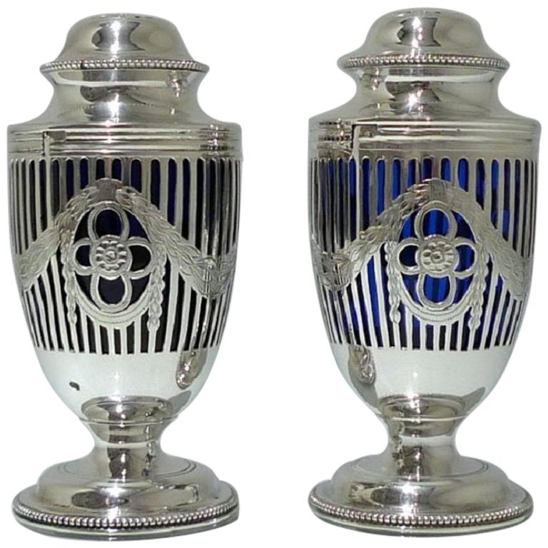 Sterling Silver Pair Sugar Casters London 1911 Charles Stuart Harris For Sale