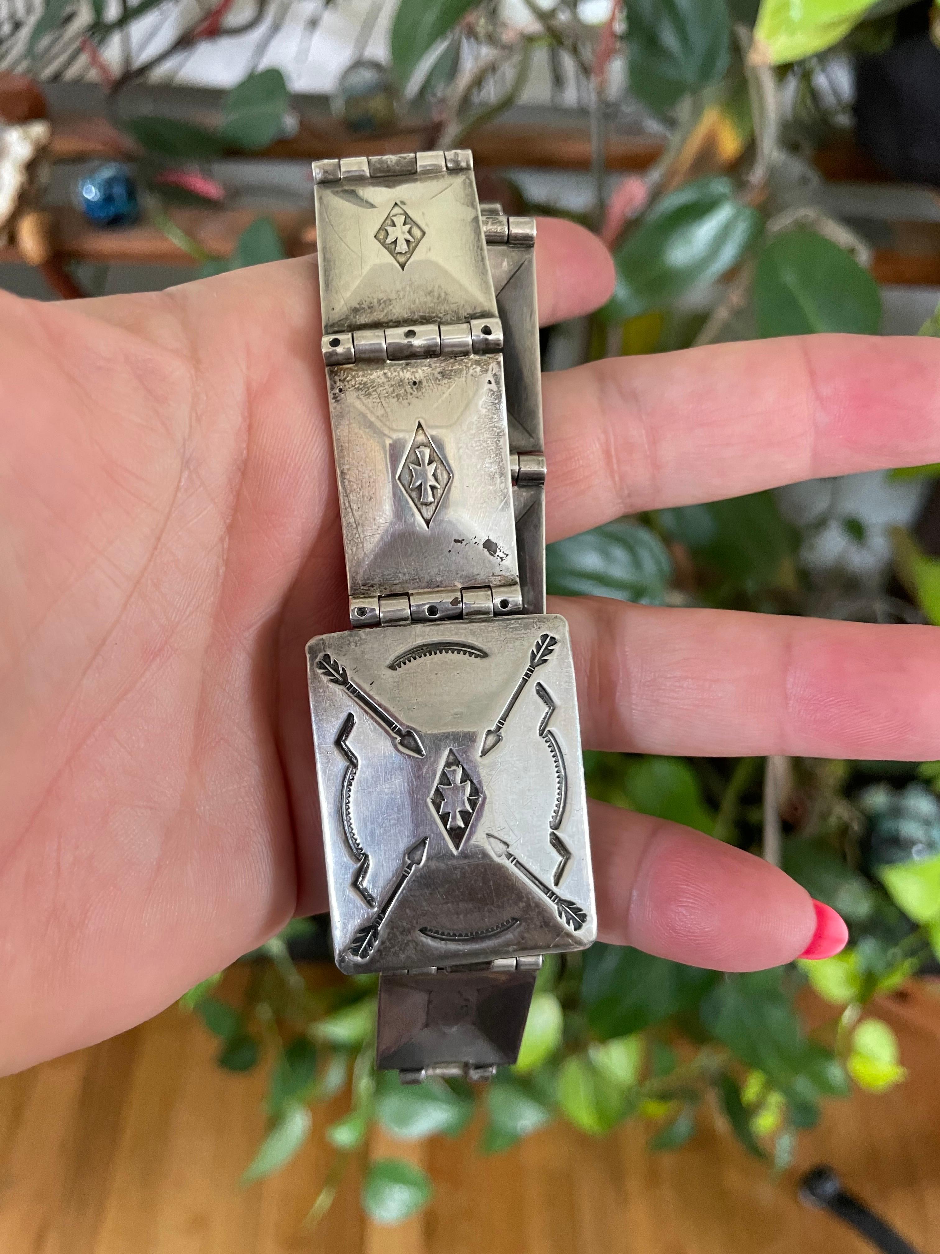 Sterling Silver Paneled Belt Native American Navajo  In Good Condition In Wallkill, NY