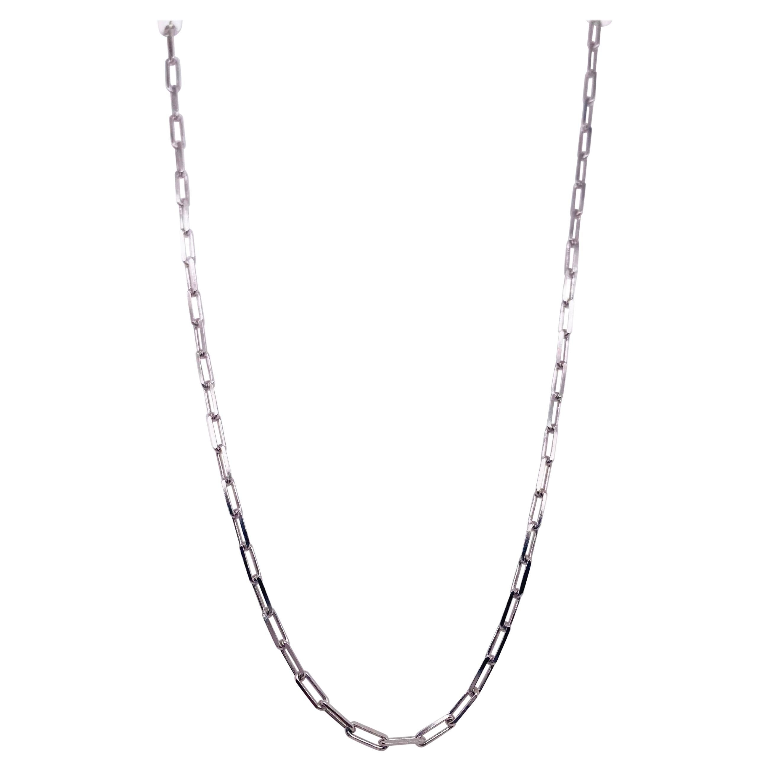 Sterling Silver Paper Clip Chain Necklace with Adjustable Bolo For Sale