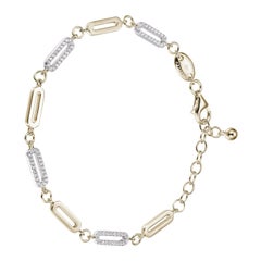 Sterling Silver Paperclip Bracelet Alternated Polish CZ Link, Yellow Gold Finish