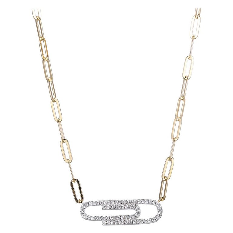 Sterling Silver Paperclip Necklace (3mm), CZ Paperclip, 17", 18k Gold