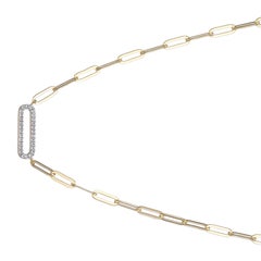 Sterling Silver Paperclip Necklace (5mm), CZ Link, 17", 18K Gold Finish