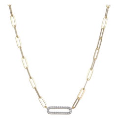 Sterling Silver Paperclip Necklace (5mm), CZ Link, 17", 18K Gold Finish