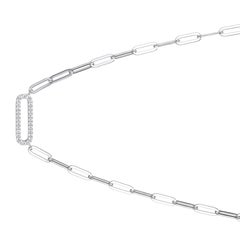Sterling Silver Paperclip Necklace (5mm), CZ Link, 17", Rhodium Finish