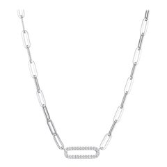 Sterling Silver Paperclip Necklace (5mm), CZ Link, 17", Rhodium Finish