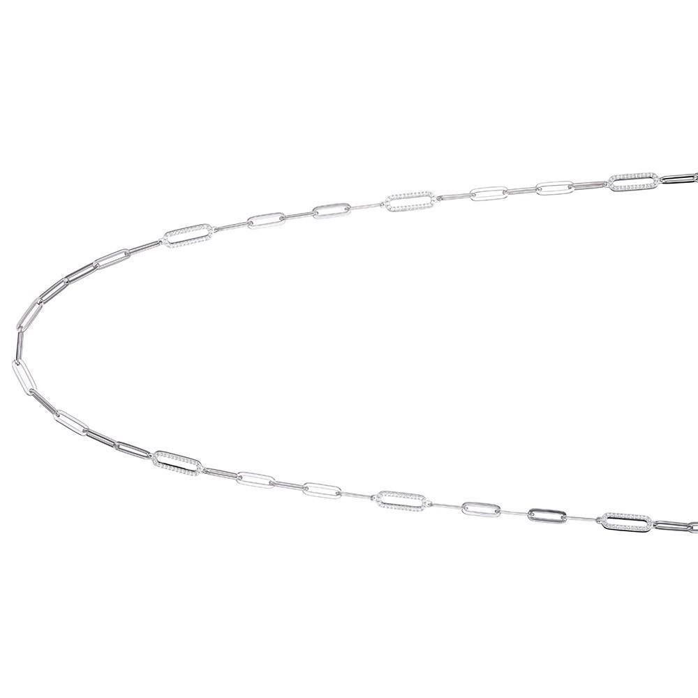 Modern Sterling Silver Paperclip Necklace (5mm), 6 CZ Link Stations, 36