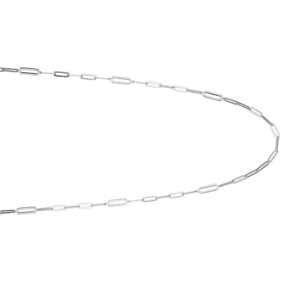 Sterling Silver Paperclip Necklace (5mm), 6 CZ Link Stations, 36