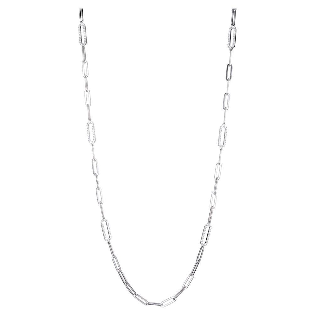 Sterling Silver Necklace Paperclip Chain (2mm) CZ in Link Center