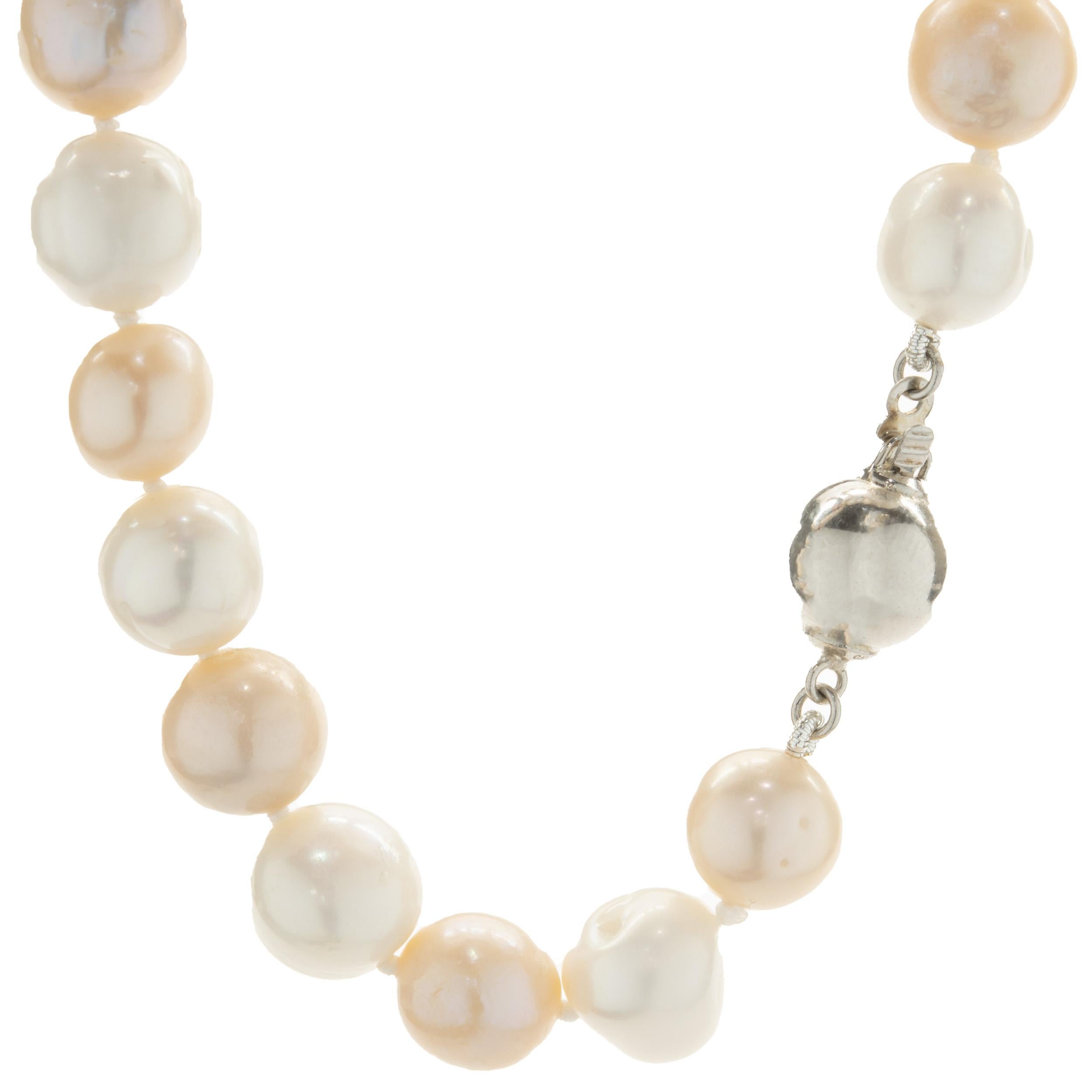 Mixed Cut Sterling Silver Pastel Pearl Necklace For Sale