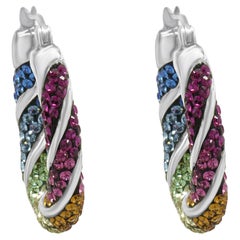 Orecchini a cerchio in argento sterling con pave di strass multicolore