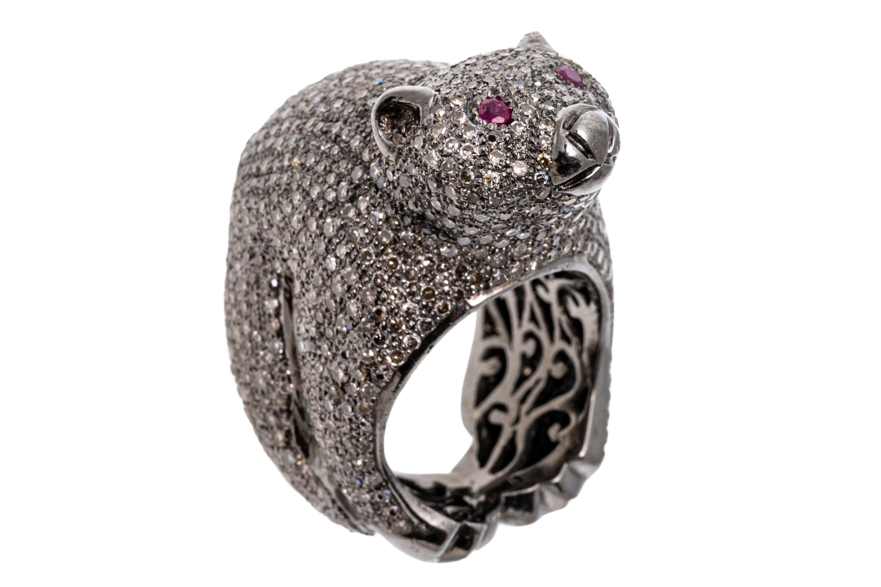 Sterling Silver Pave Set Diamond Bear Ring, App. 2.00 TCW For Sale 5