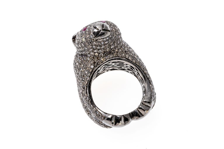 Bague ours en argent sterling sertie de diamants pavés, environ