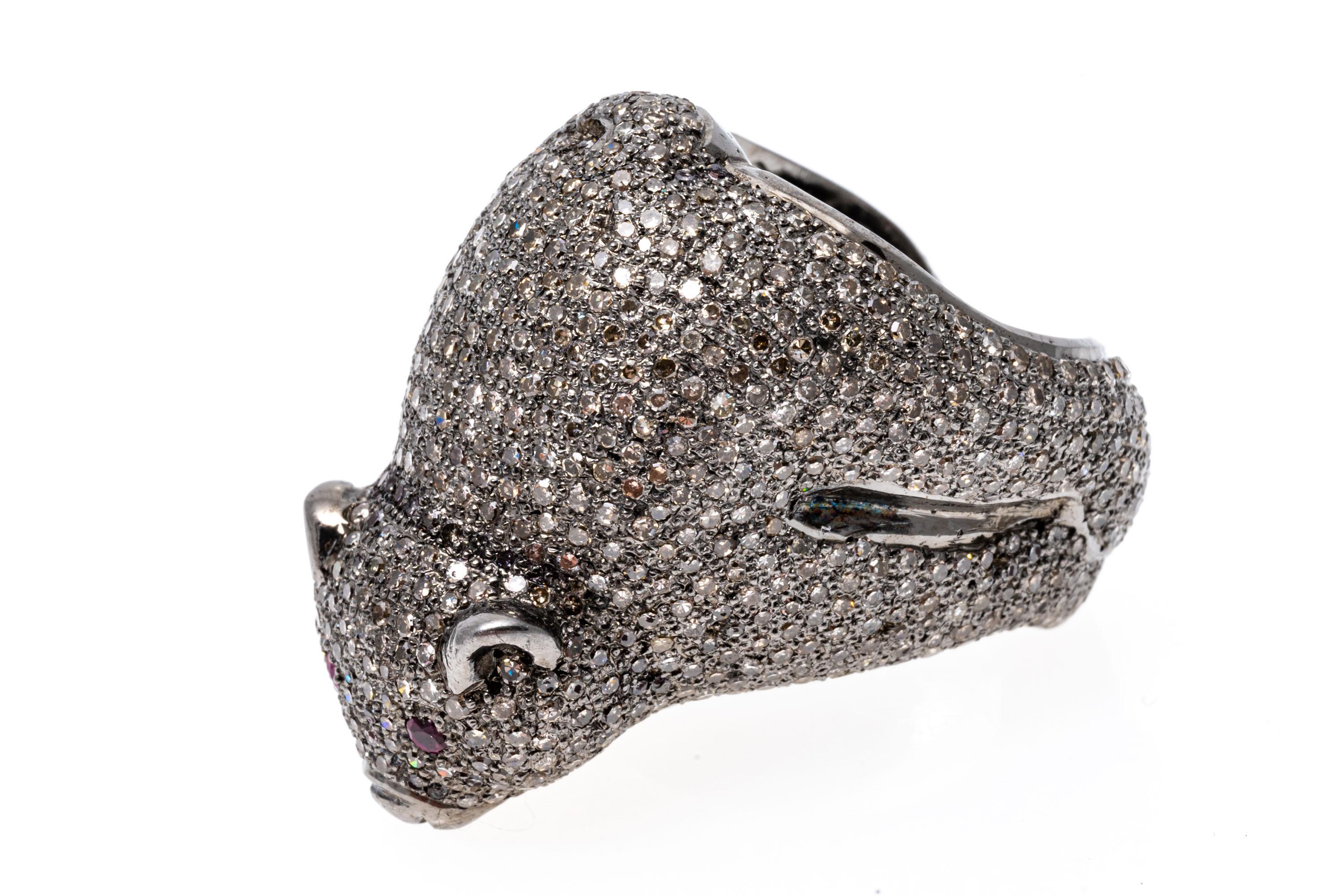 Sterling Silver Pave Set Diamond Bear Ring, App. 2.00 TCW In Good Condition For Sale In Southport, CT