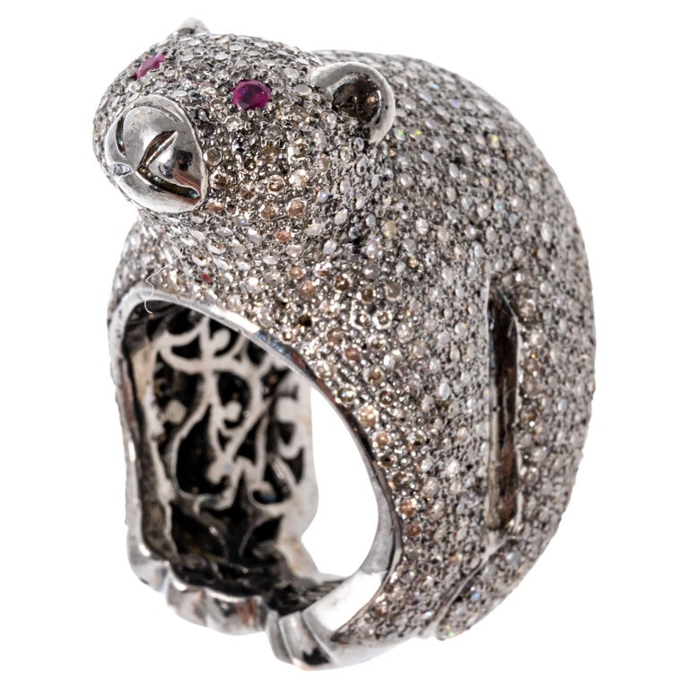 Bague ours en argent sterling sertie de diamants pavés, environ