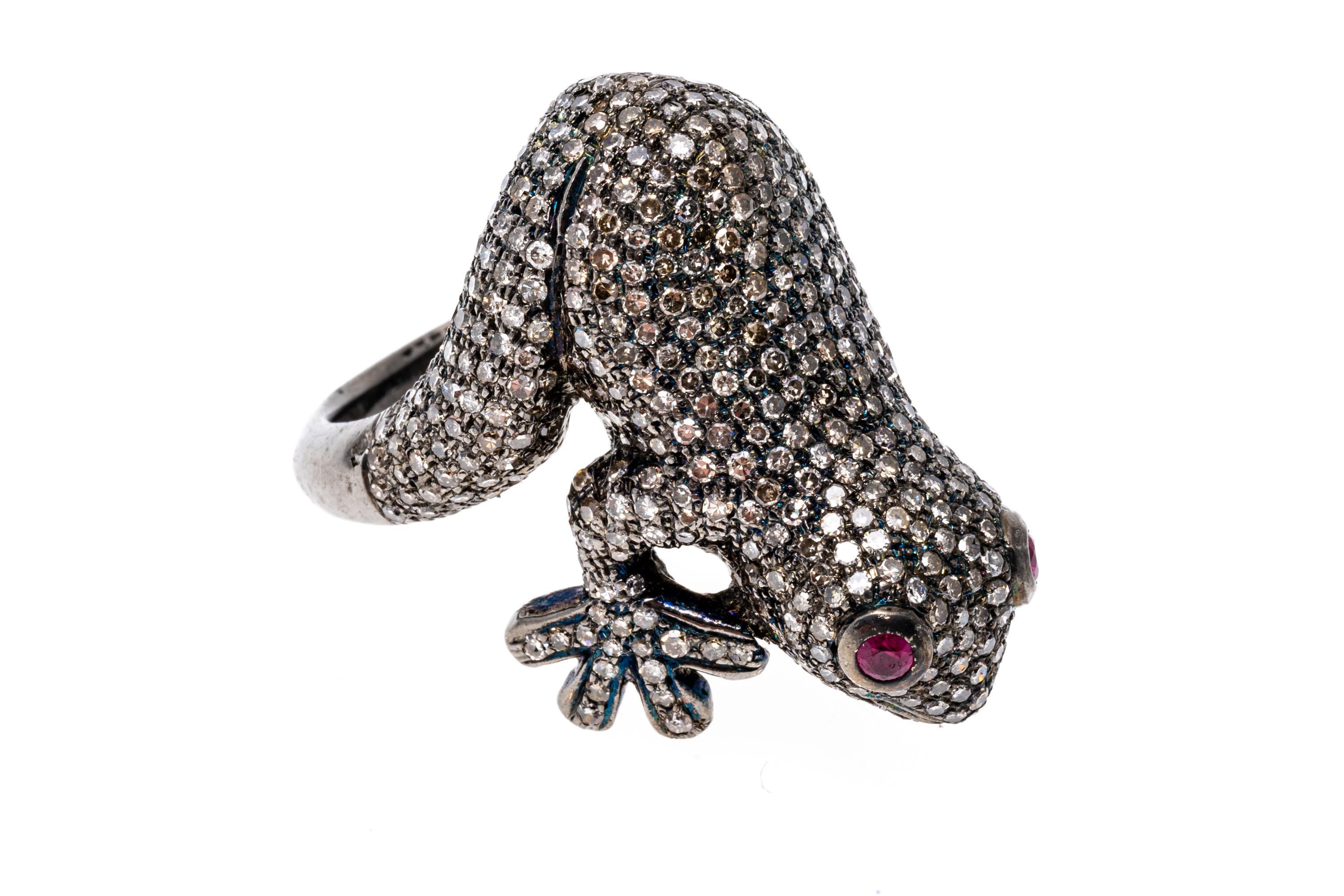 Sterling Silver Pave Set Diamond Frog Ring, App. 2.63 TCW For Sale 2