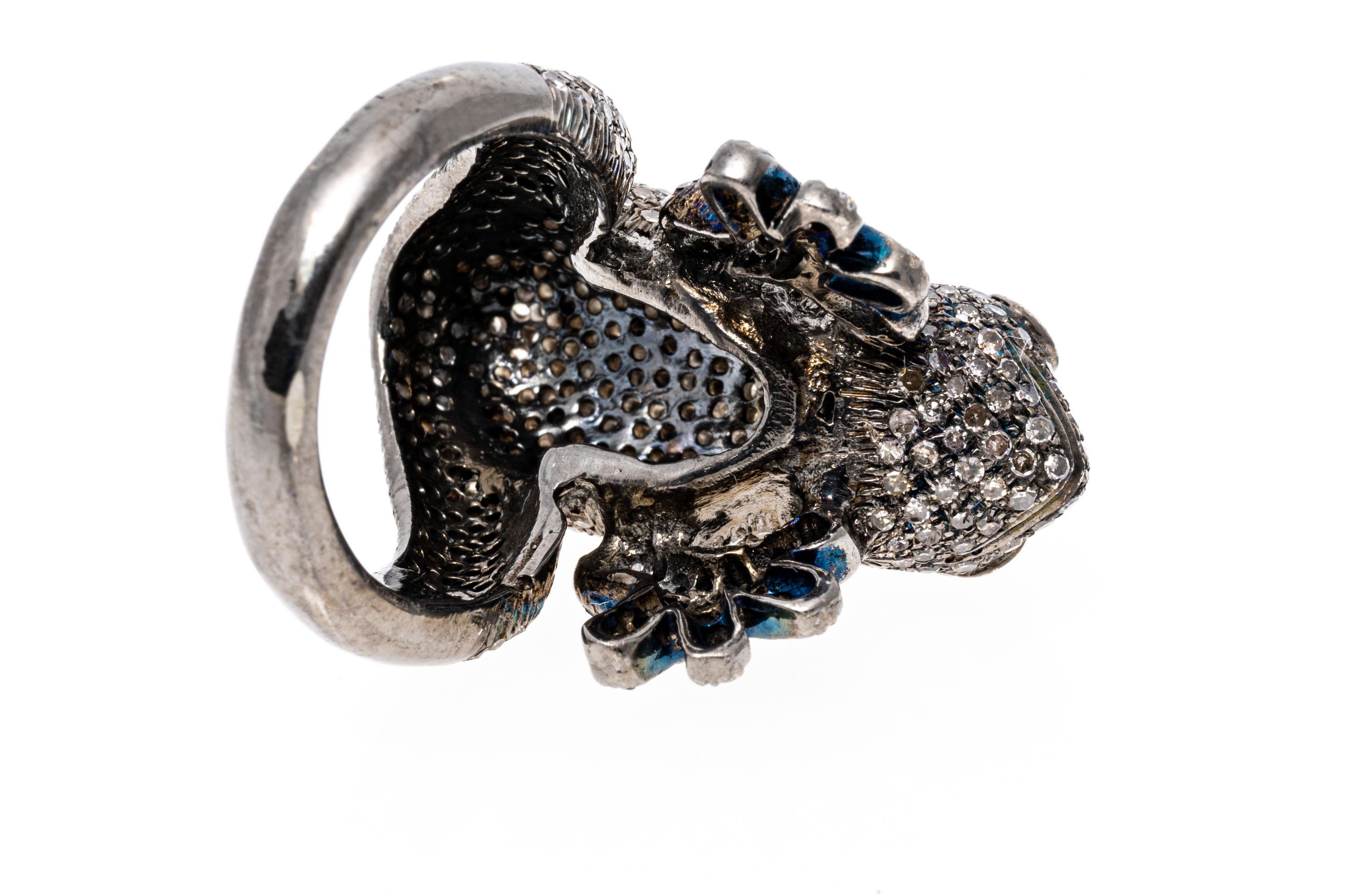 Sterling Silver Pave Set Diamond Frog Ring, App. 2.63 TCW For Sale 3