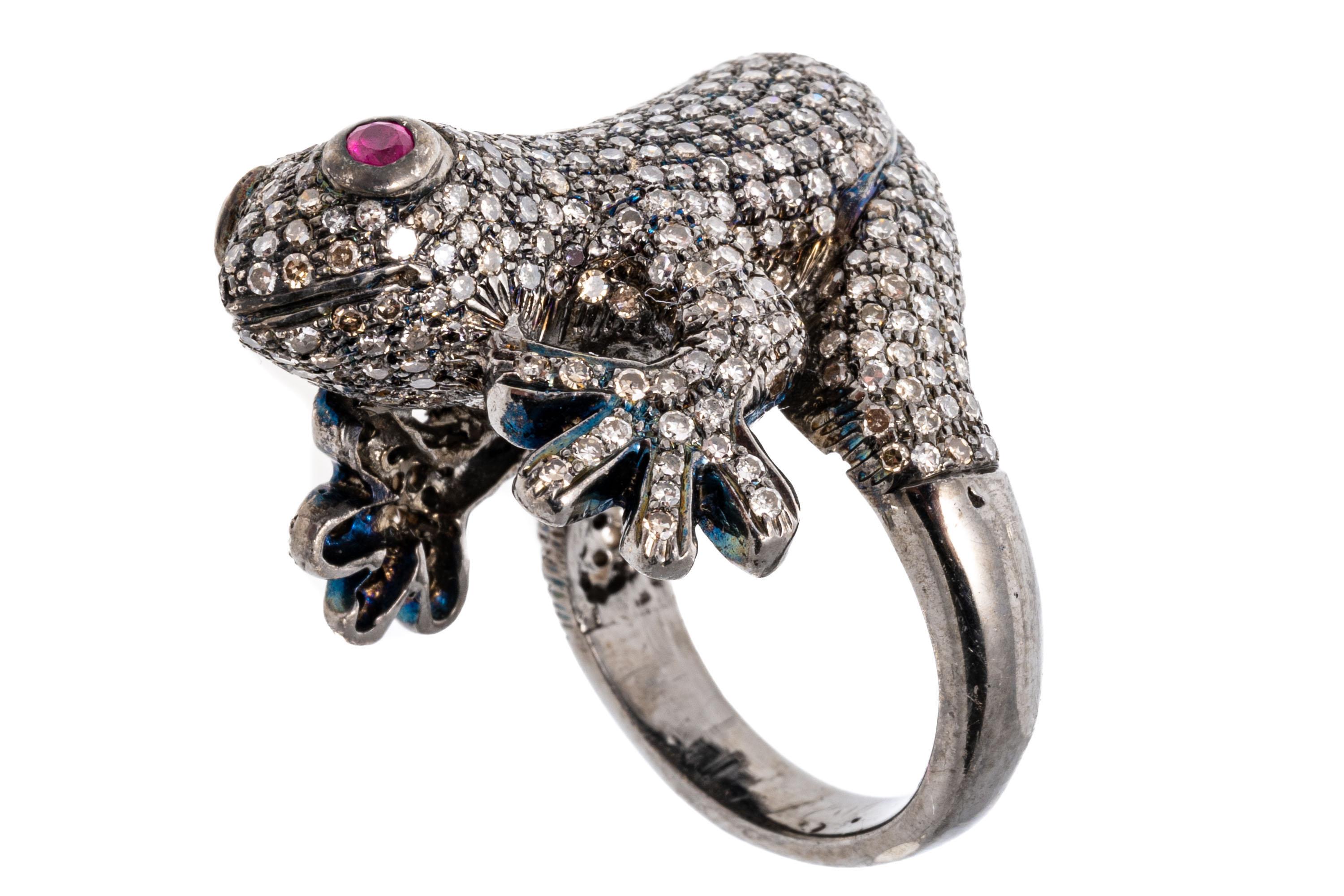 Bague grenouille en argent sterling sertie d'un pavé de diamants, App. 2.63 TCW en vente 7