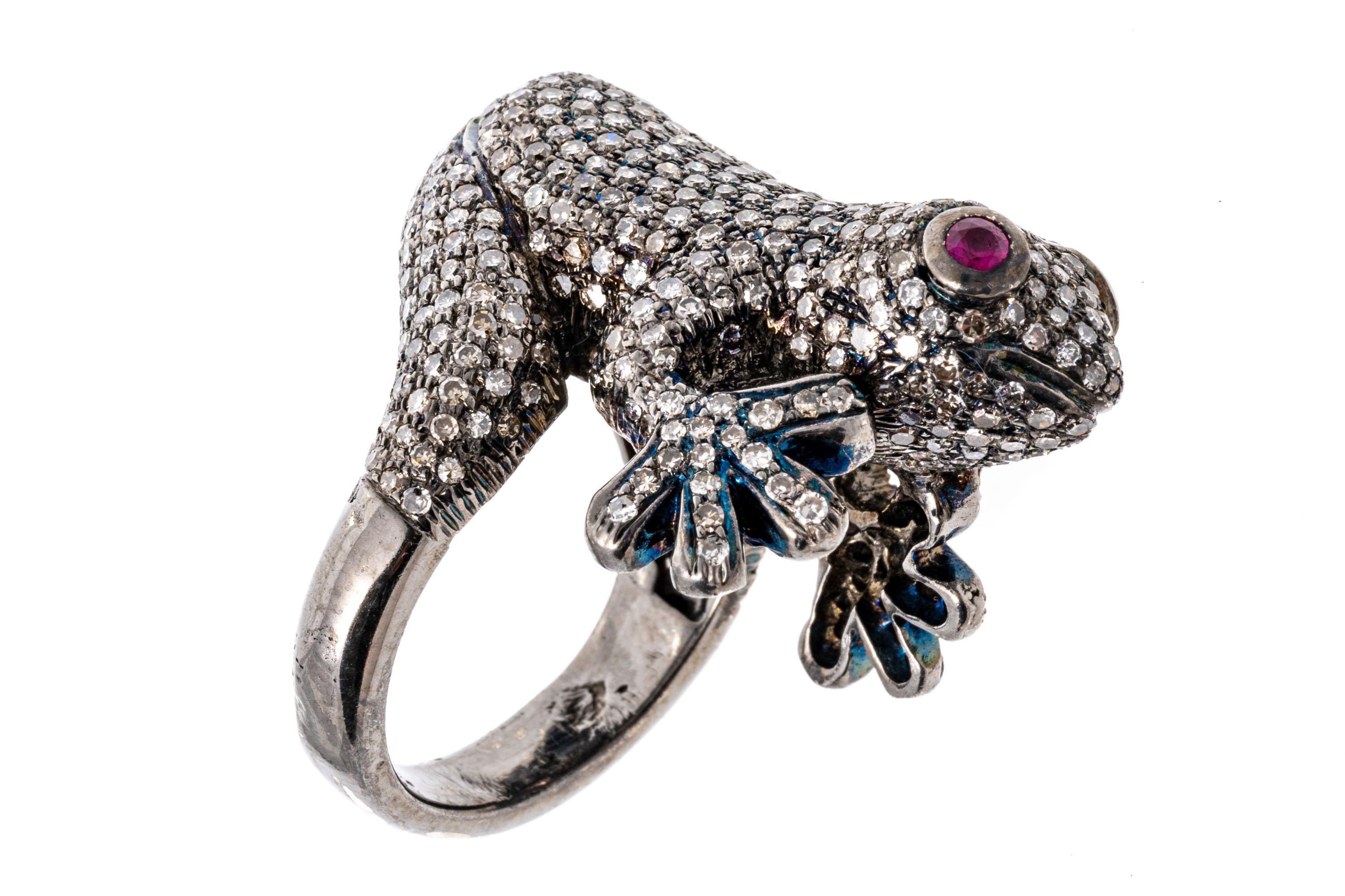 Bague grenouille en argent sterling sertie d'un pavé de diamants, App. 2.63 TCW Pour femmes en vente