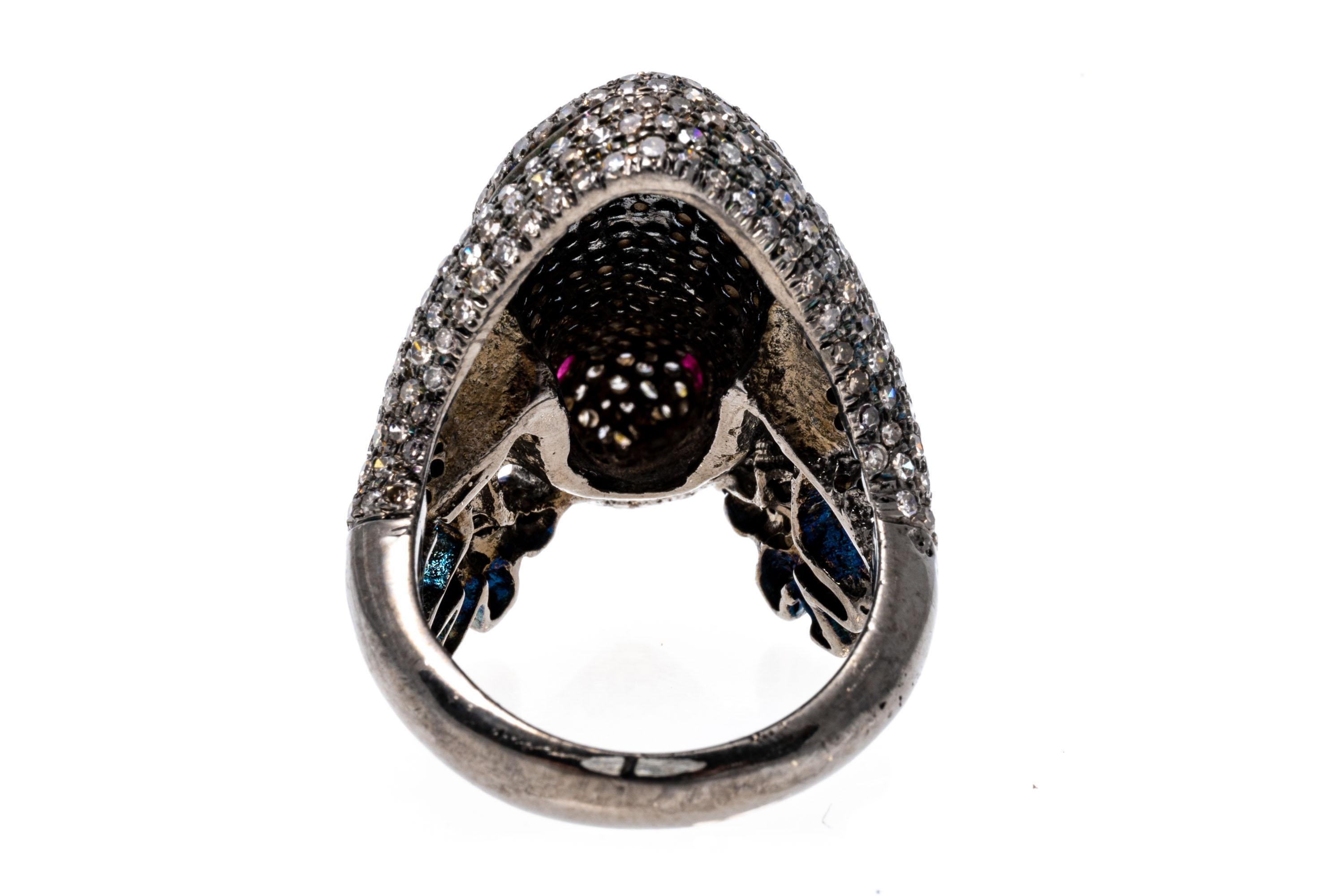 Round Cut Sterling Silver Pave Set Diamond Frog Ring, App. 2.63 TCW For Sale