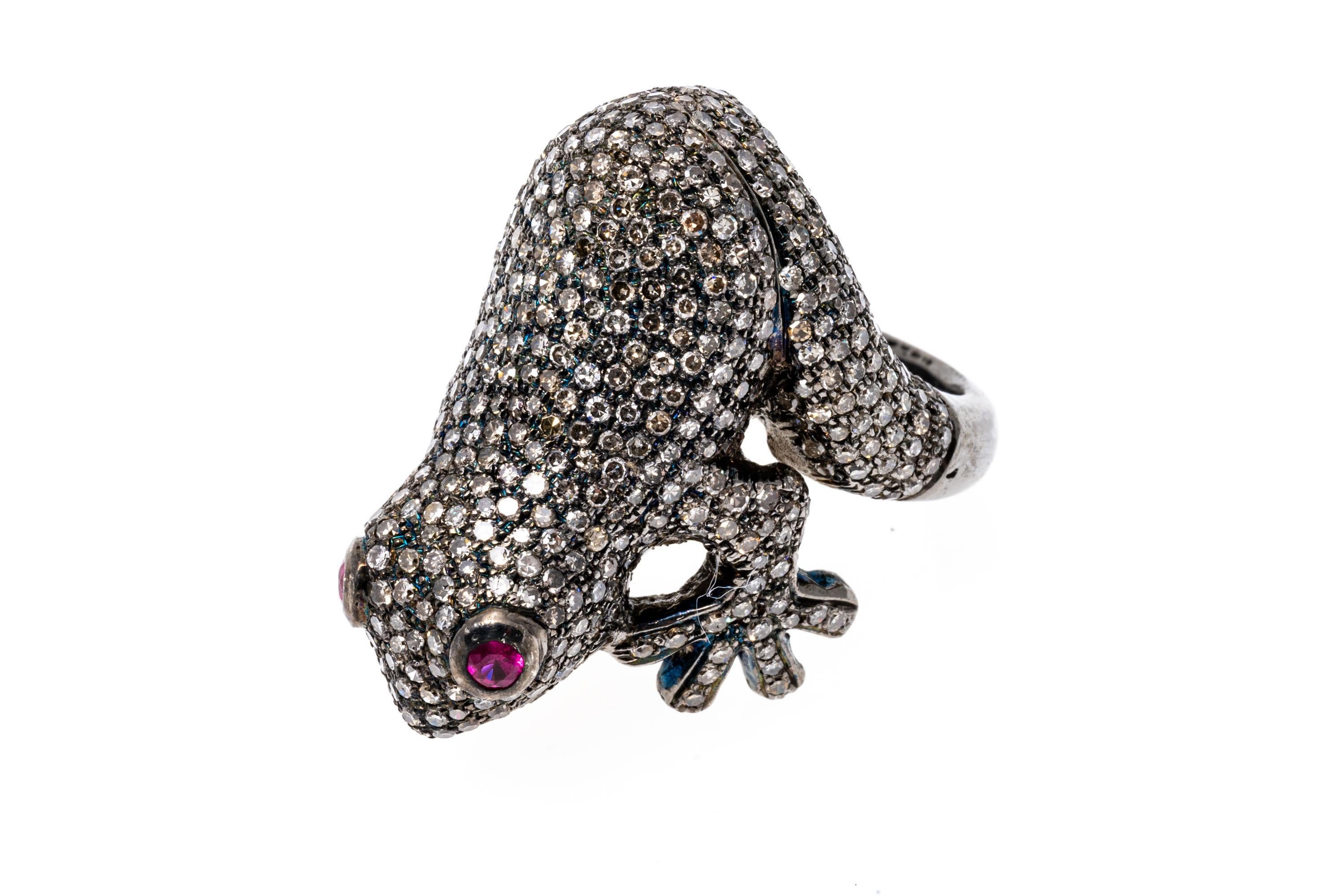 Women's Sterling Silver Pave Set Diamond Frog Ring, App. 2.63 TCW For Sale