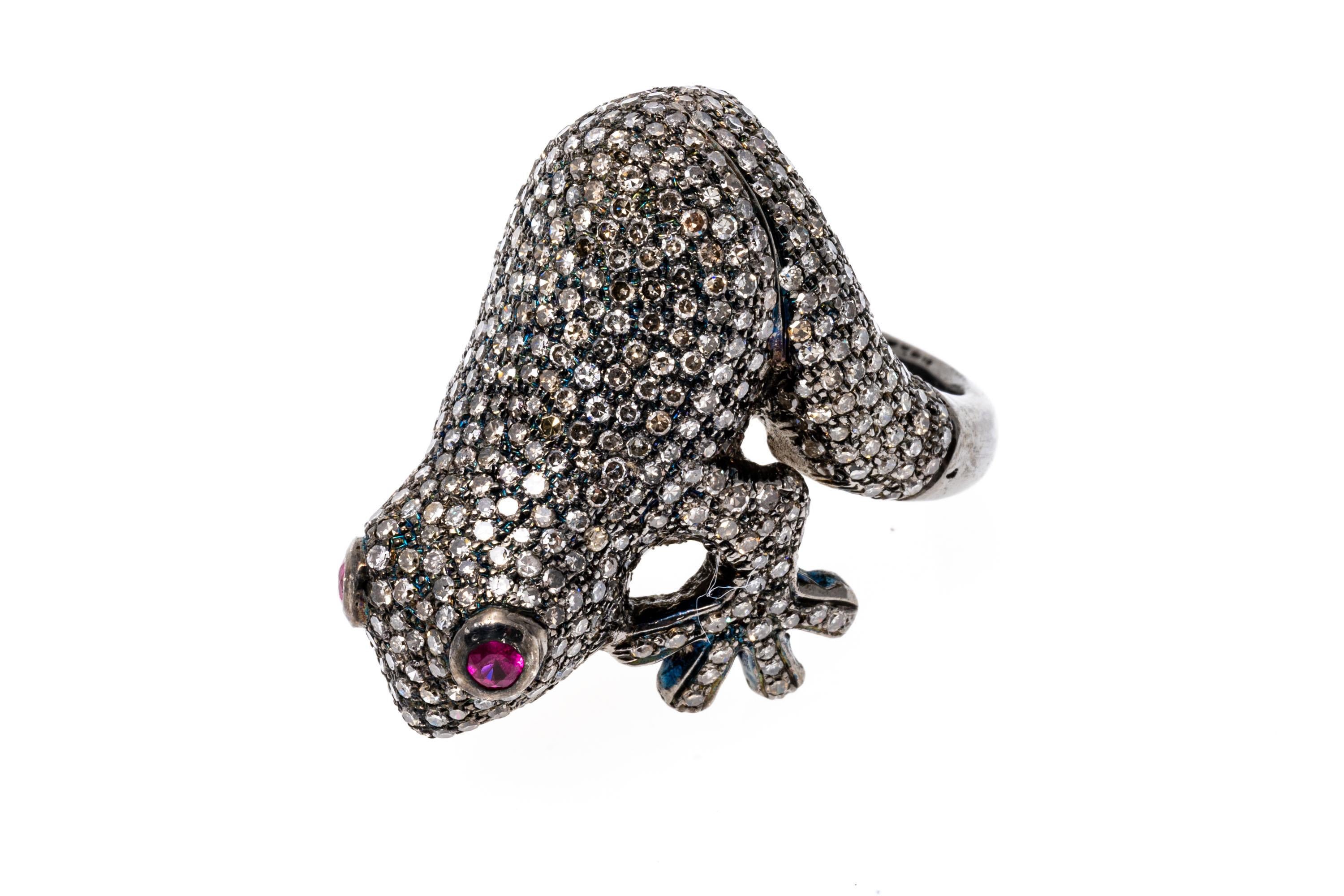 Bague grenouille en argent sterling sertie d'un pavé de diamants, App. 2.63 TCW en vente 3