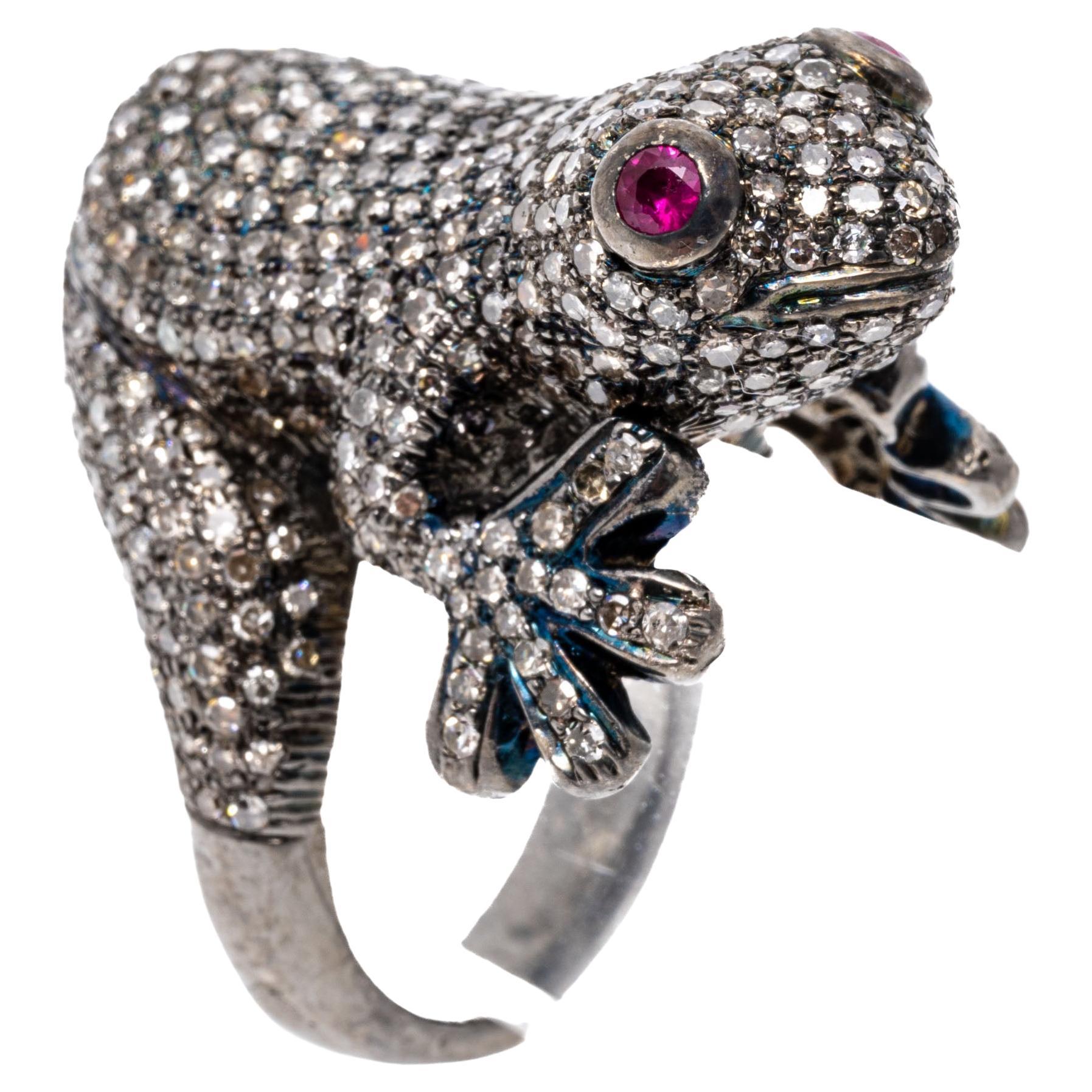 Sterling Silver Pave Set Diamond Frog Ring, App. 2.63 TCW