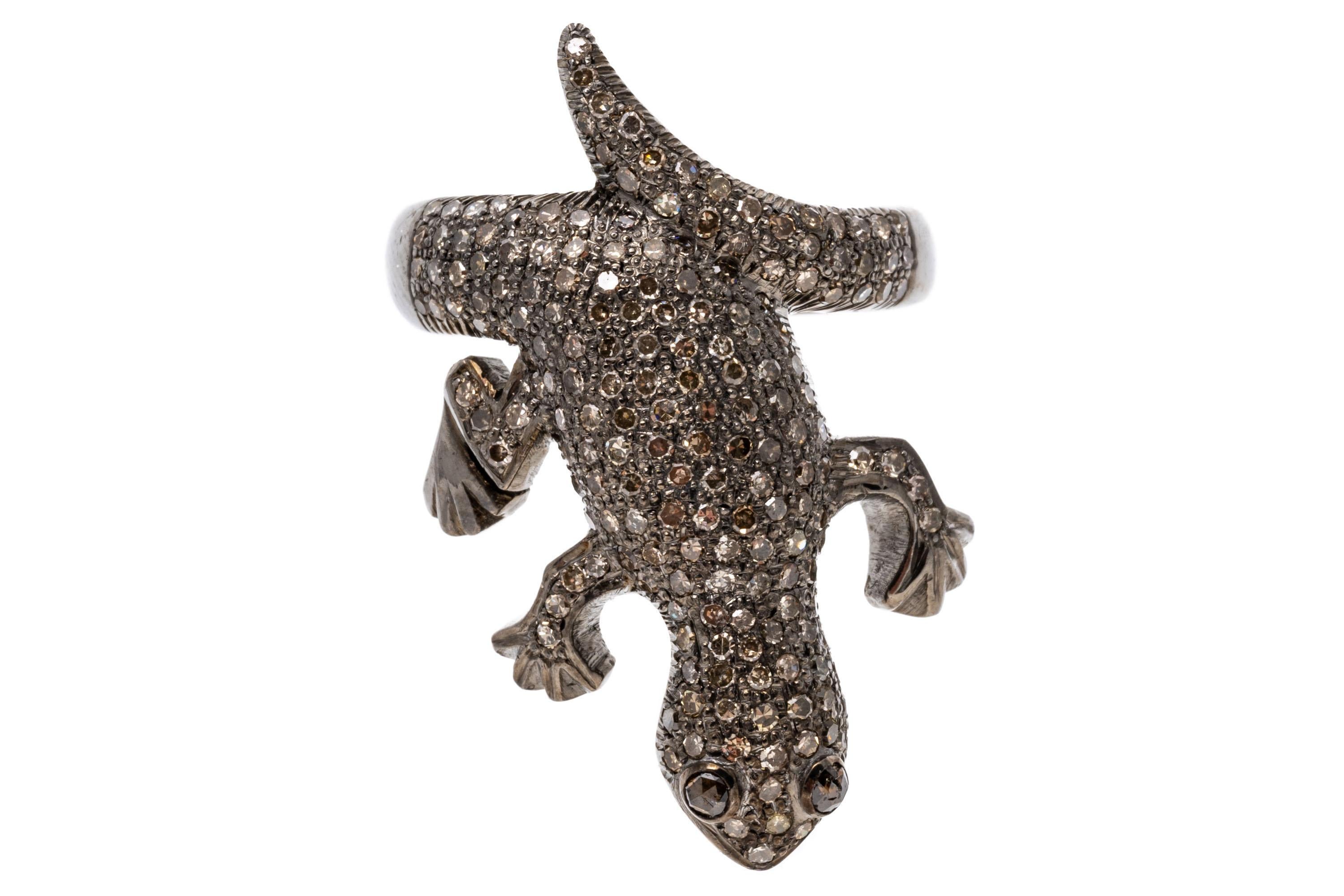 Sterling Silver Pave Set Diamond Lizard Ring For Sale 1