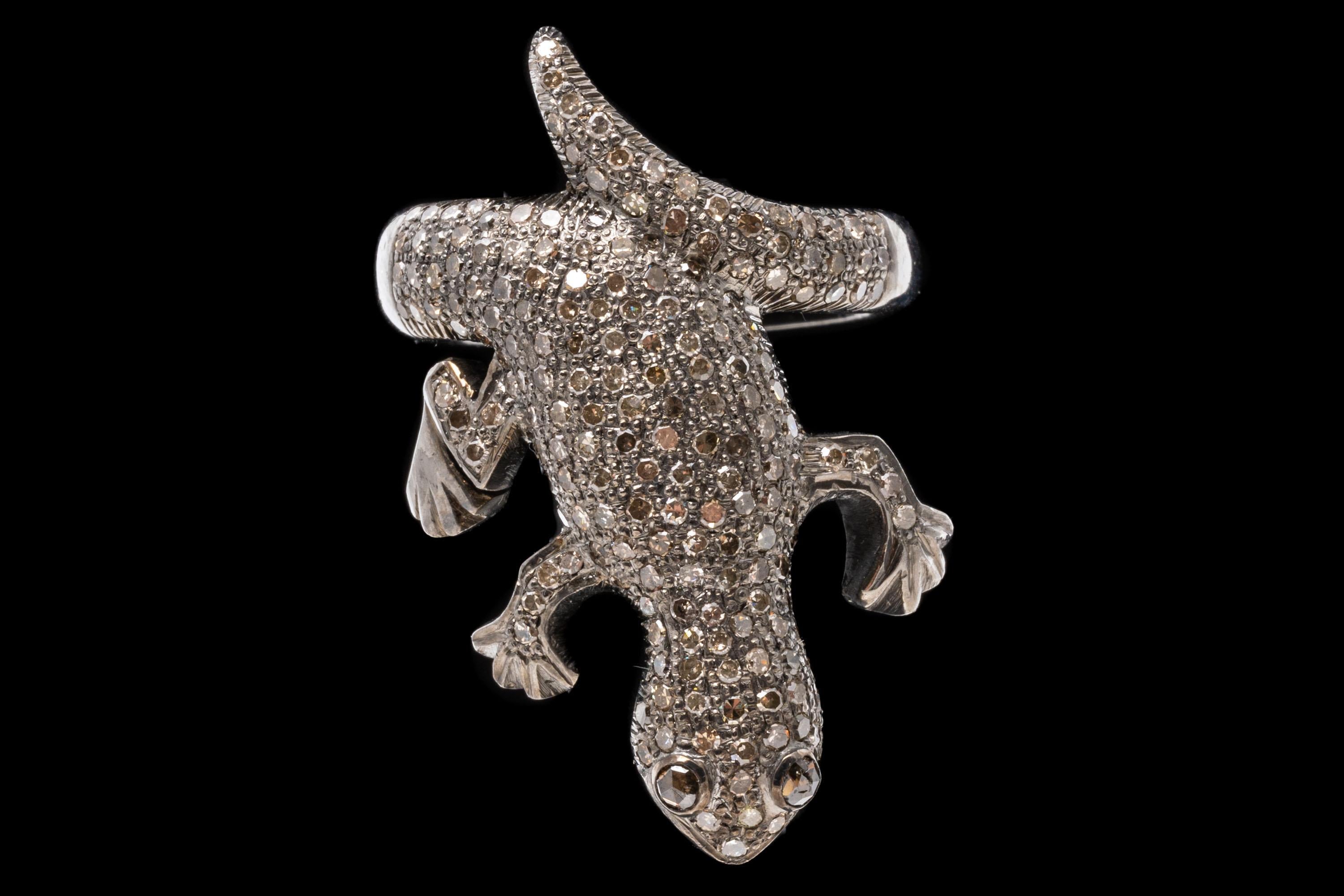 Sterling Silver Pave Set Diamond Lizard Ring For Sale 2