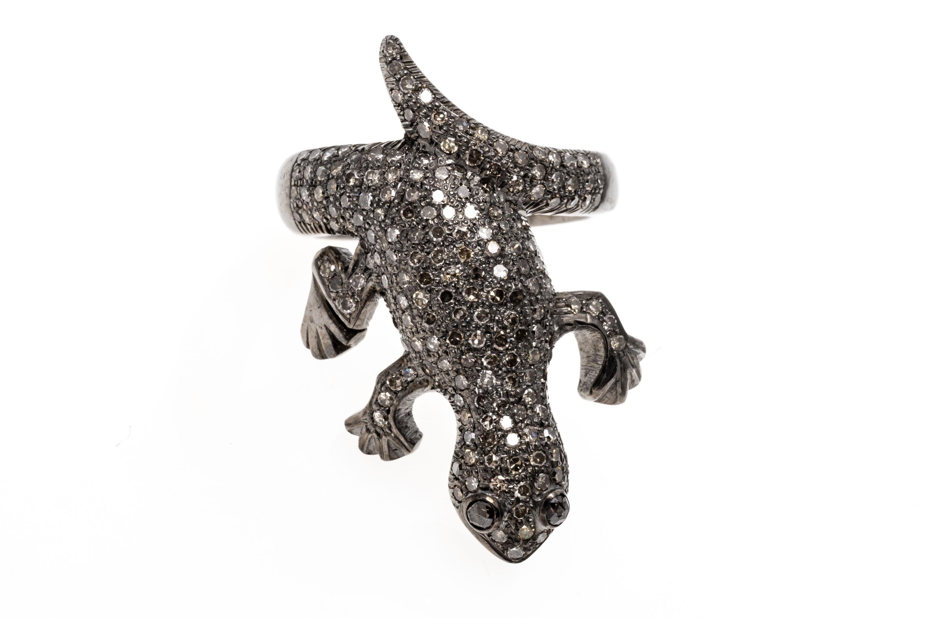 Sterling Silver Pave Set Diamond Lizard Ring For Sale 3