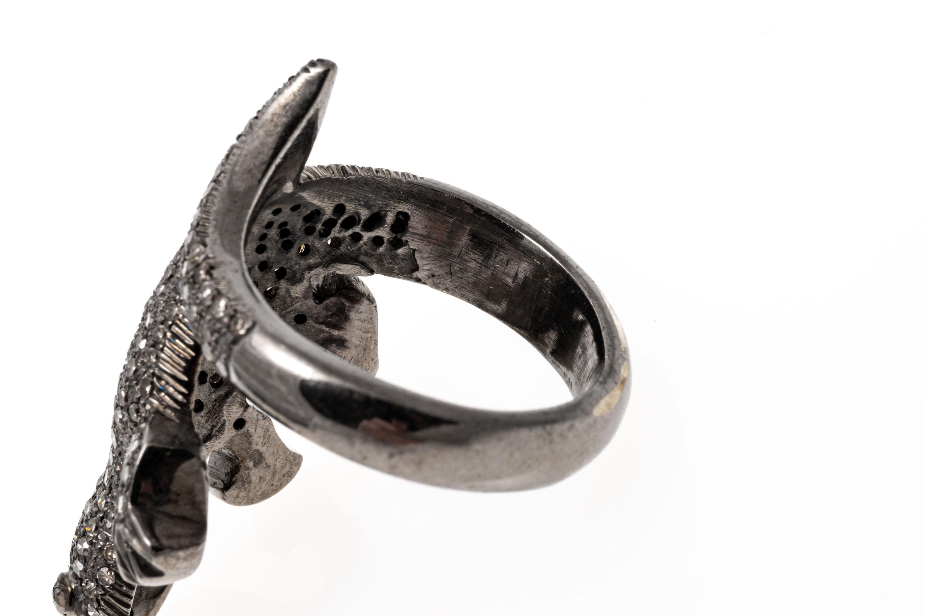 Contemporary Sterling Silver Pave Set Diamond Lizard Ring For Sale