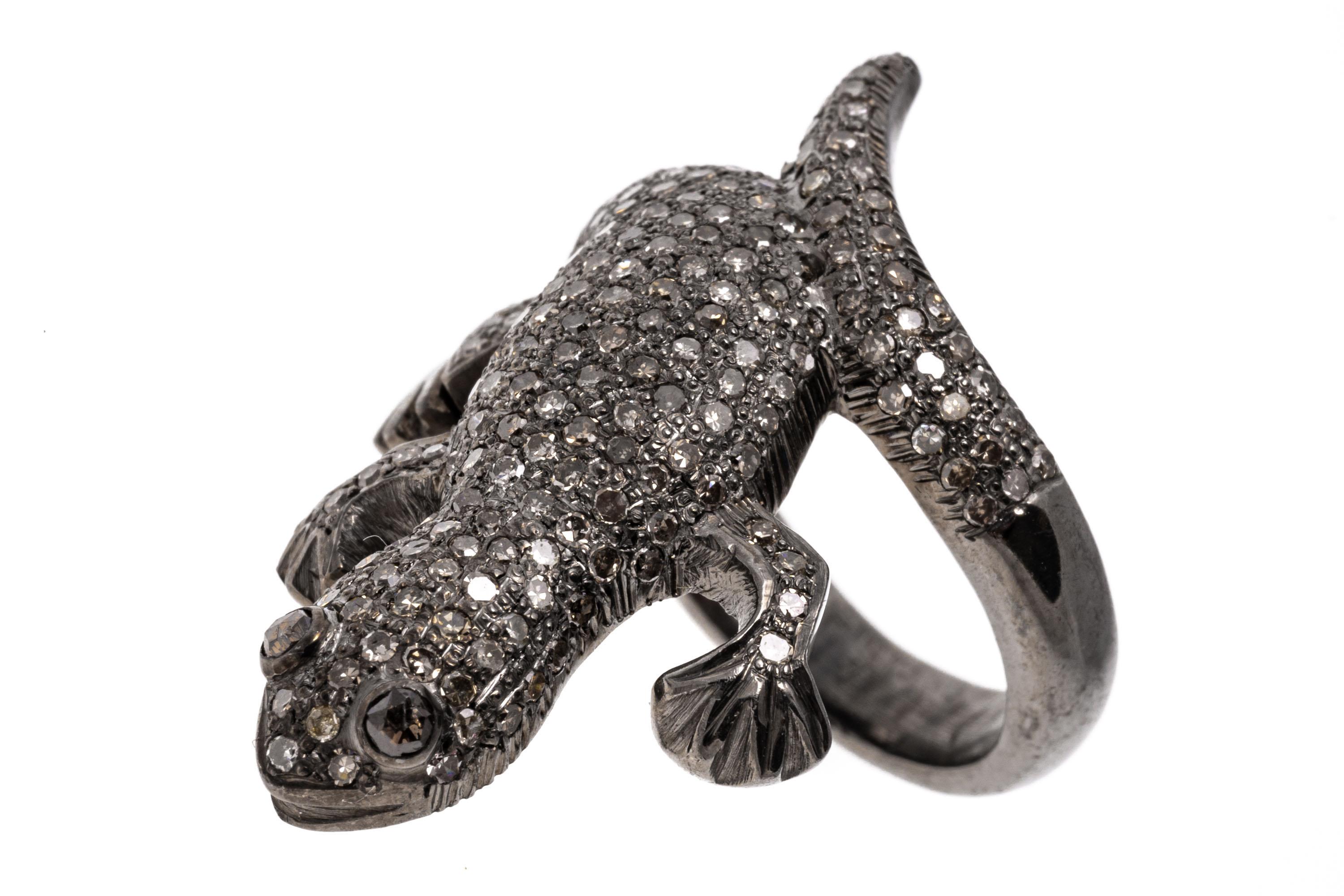 Sterling Silver Pave Set Diamond Lizard Ring In Good Condition For Sale In Southport, CT