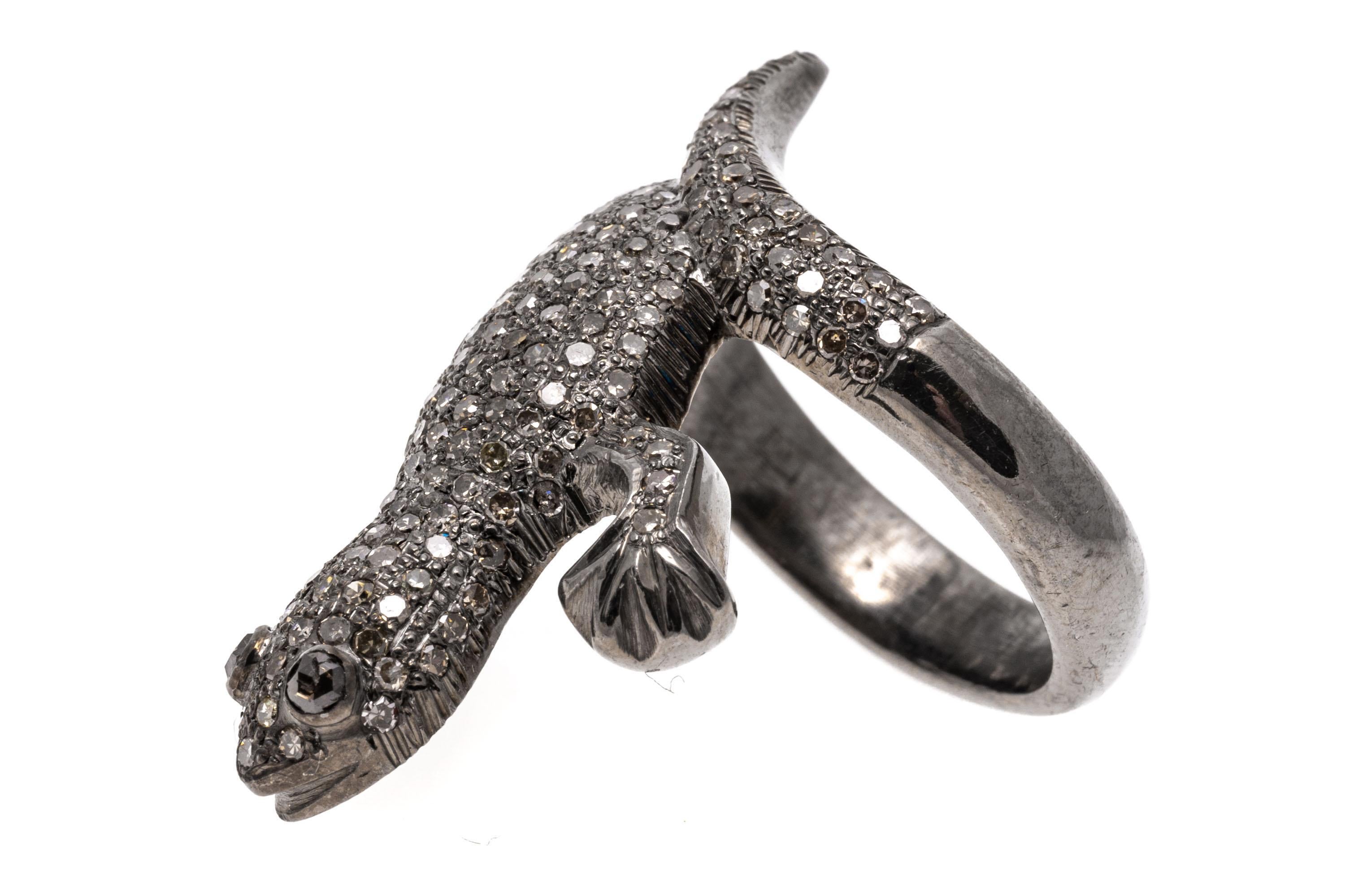 Women's Sterling Silver Pave Set Diamond Lizard Ring For Sale