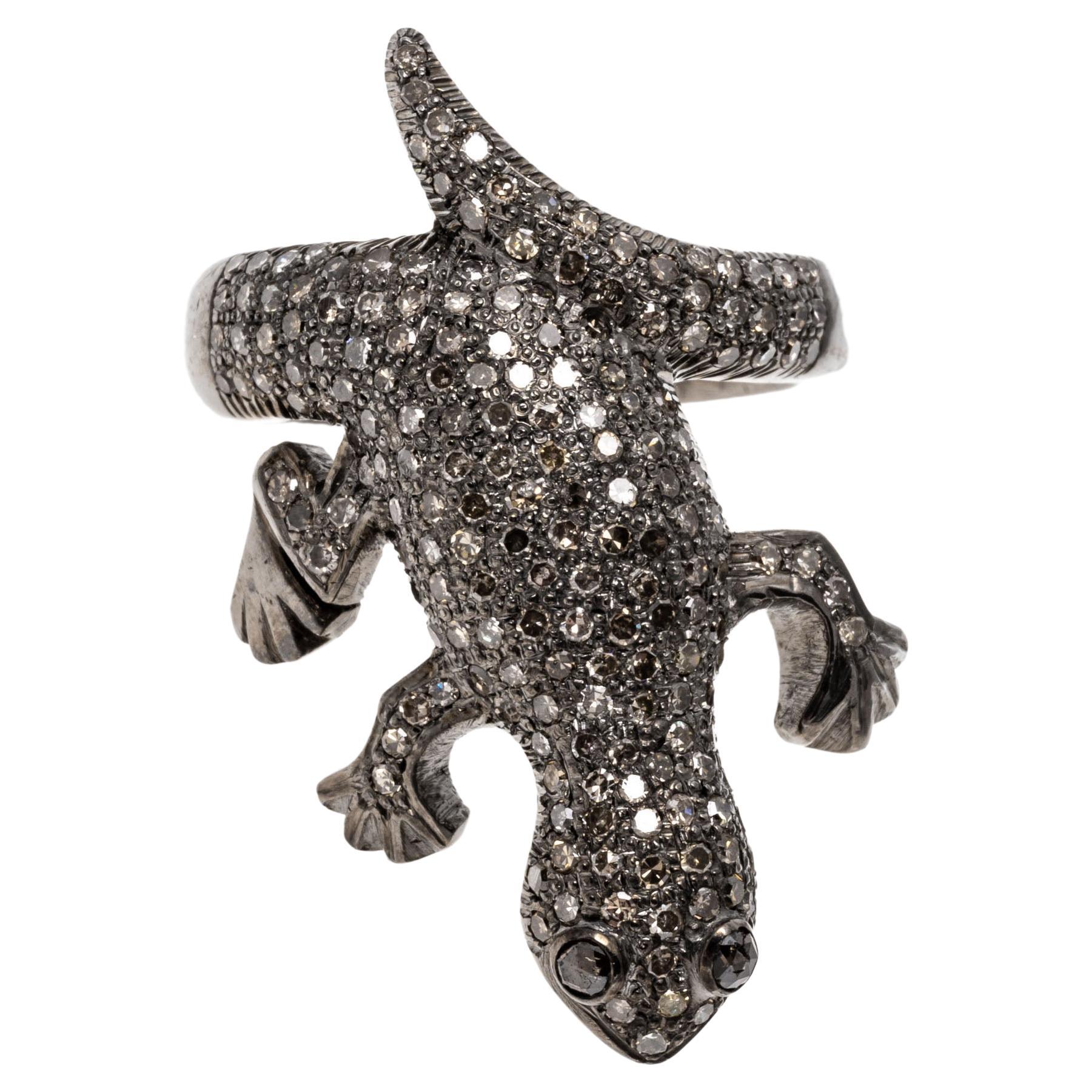 Sterling Silver Pave Set Diamond Lizard Ring For Sale