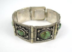 Sterling Silver Turquoise Paneled Bracelet Old Pawn