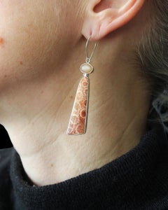 Sterling Silver Peach Moonstone & Fossil Coral Earrings
