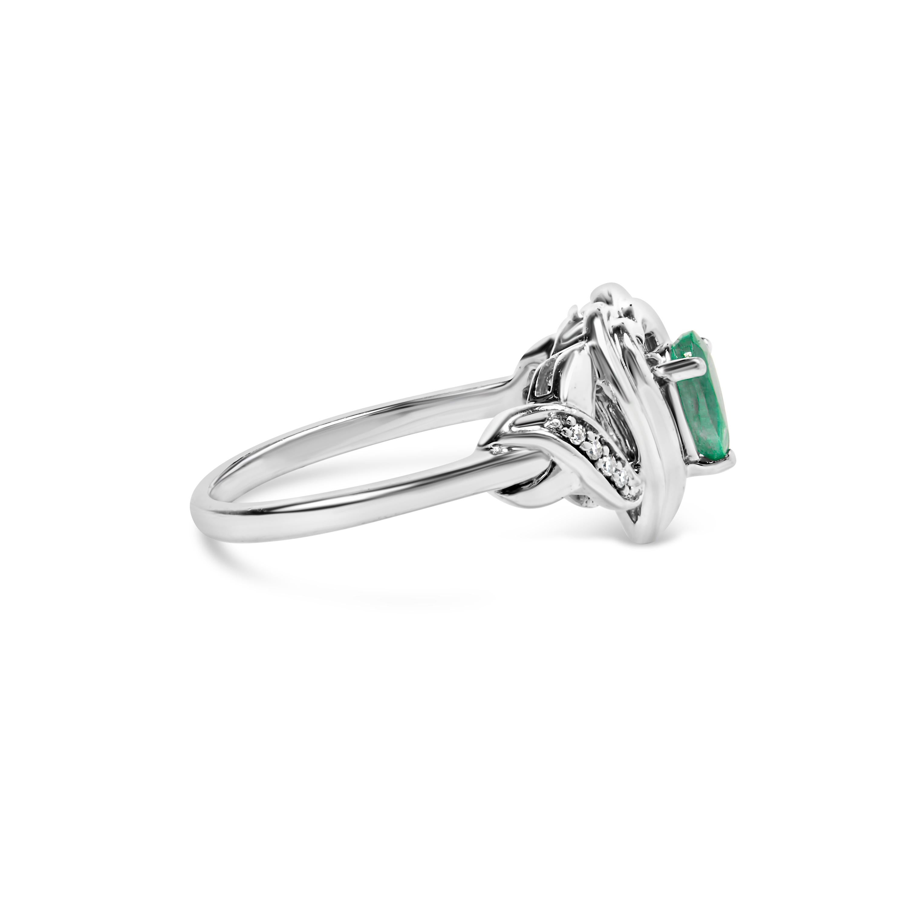 For Sale:  Sterling Silver Pear Emerald Gemstone with Diamond Accent Heart Promise Ring 2
