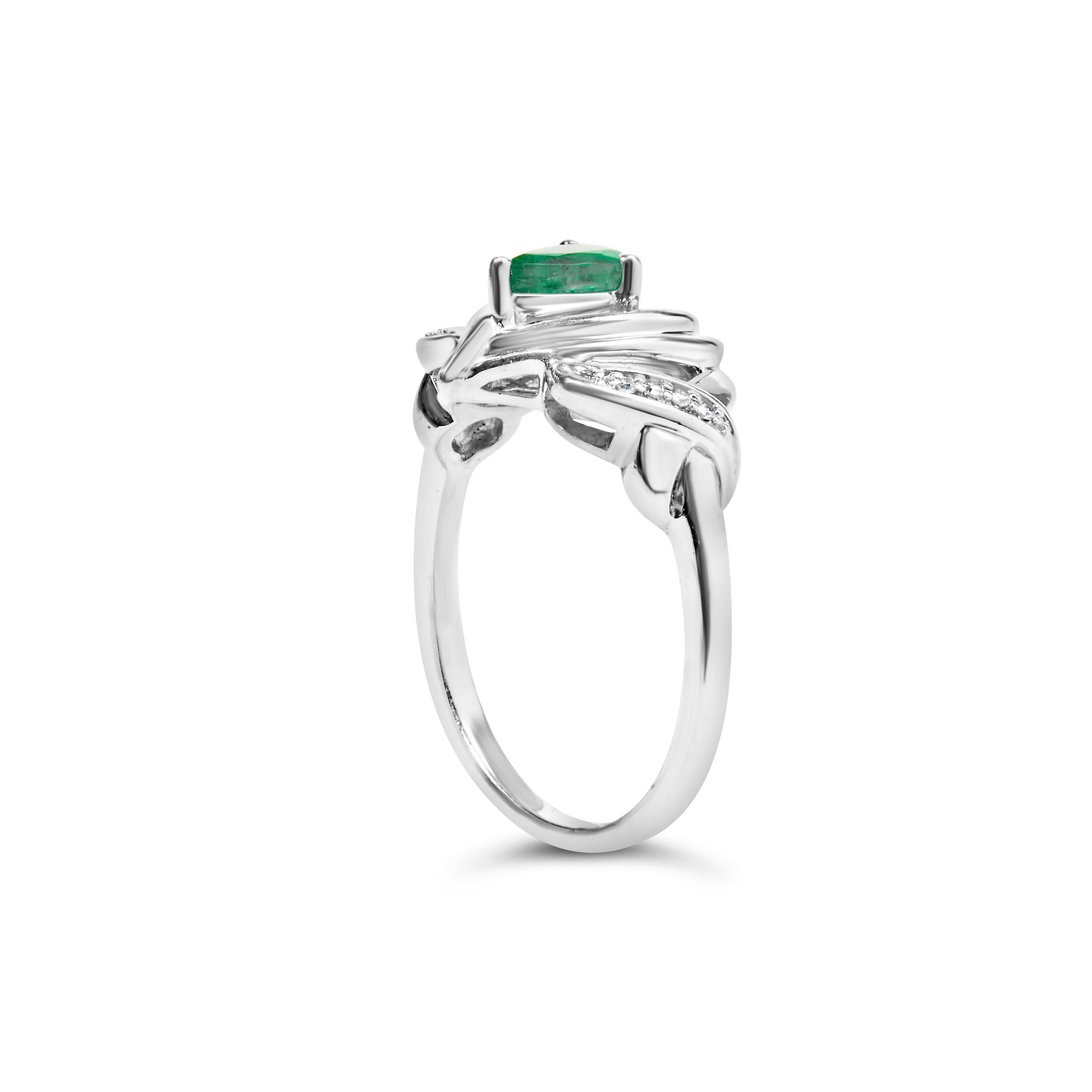 For Sale:  Sterling Silver Pear Emerald Gemstone with Diamond Accent Heart Promise Ring 4