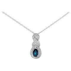 Collier en argent sterling avec pendentif Infinity en forme de poire, de saphir et de diamant