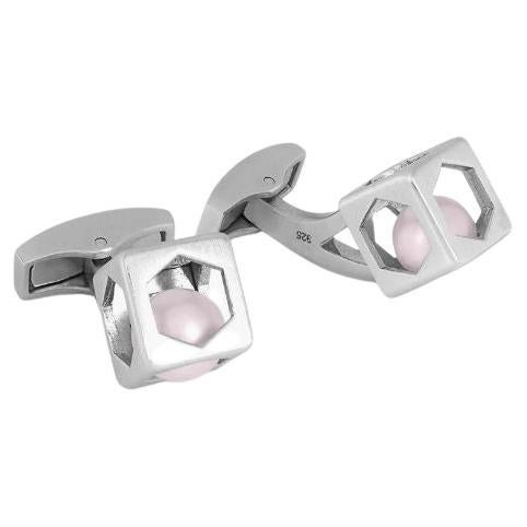 Gemelli a forma di cubo esagonale con perla in argento sterling