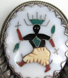 Spilla/ciondolo in argento sterling con intarsio di perle - Nativo americano Zuni L.H. Lonjos